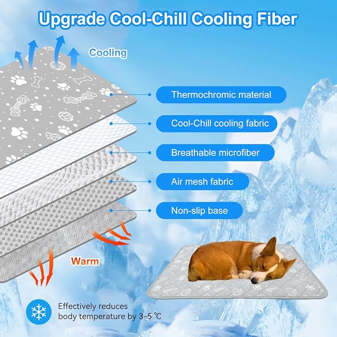 MH MYLUNE HOME Self Cooling Mat for Large Dog, 44”x32” Cool-Chill Cooling Fiber & Endothermic Color Changing Pet Cooling Pad, Foldable & Washable Non-Toxic Summer Pet Blanket