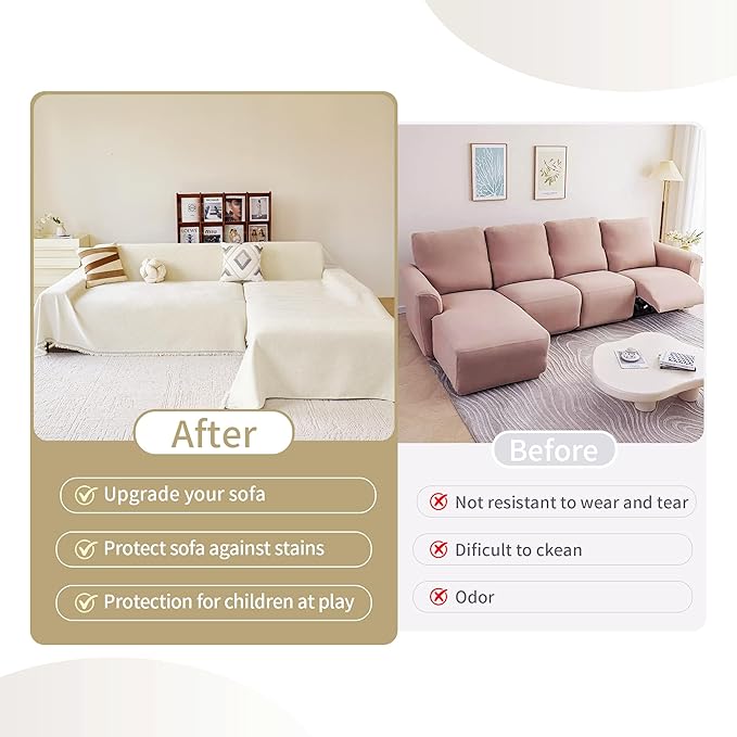 VANJOROY Beige Couch Chair Cover, Armchair for 1 Cushion Couch, Washable Chenille White Sofa Cover Protector Soft Sofa Slipcovers for Pets Dog with Tassel,71"x 91"