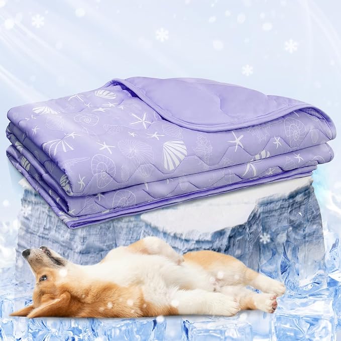 NWK Dog Cooling Blanket, Q-Max>0.345, Ice Silk Cool to Touch Material, Reversible Breathable Bed Cover, Furniture Protector Couch Sofa for Summer, Machine Washable (Lavender, 40'' X 60'')