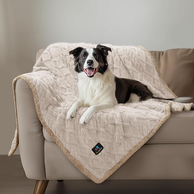 Luciphia Waterproof Pet Blanket, Liquid Pee Proof Dog Blankets for Sofa Bed Couch, Reversible Sherpa Fleece Furniture Protector Cover for Small Medium Large Dogs Cats,Beige-Thicken Medium（57" x 40"）
