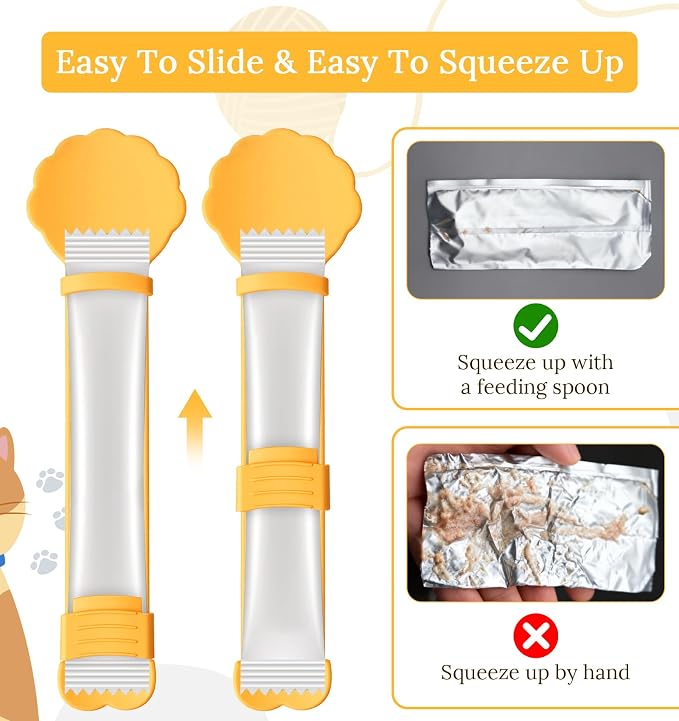 3Pcs Cat Treat Spoon, Multifunctional Squeeze Cat Treat Feeder Set Lickable Pet Food Spoons Dispensers for Wet Food & Licky Treats, Mess-Free Feeding Supplies for Cats, Beige Green Orange