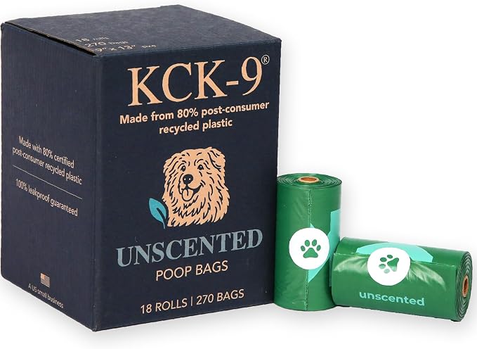 80% Recycled Plastic Dog Poop Bags – Extra Thick, Leak Proof Waste Bags, Big Dog Approved (Unscented, 270 Bags)