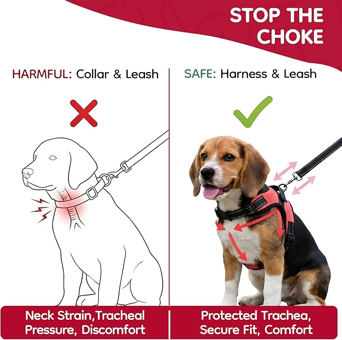 No Pull Reflective Adjustable Dog Harness With Handle- Comfortable Soft All Weather Mesh, Easy On Puppy Harness For Small Medium and Large Dogs (Red) Medium