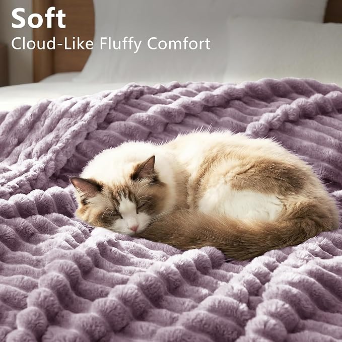 HIMEET Fleece Dusty Purple Full Size Blanket for Bed - 300GSM Ribbed Soft Cozy Bedding Blanket, New Home Birthday Gifts for Women Men Teens, College Dorm Essentials Bedroom Decor Throws, 84x90 Inches