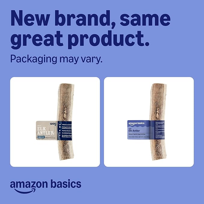 Amazon Basics Split Elk Antler, Naturally Shed, Long Lasting for Aggressive Chewers, Medium (Best for Dogs 15-30 lbs) (Previously Wag)