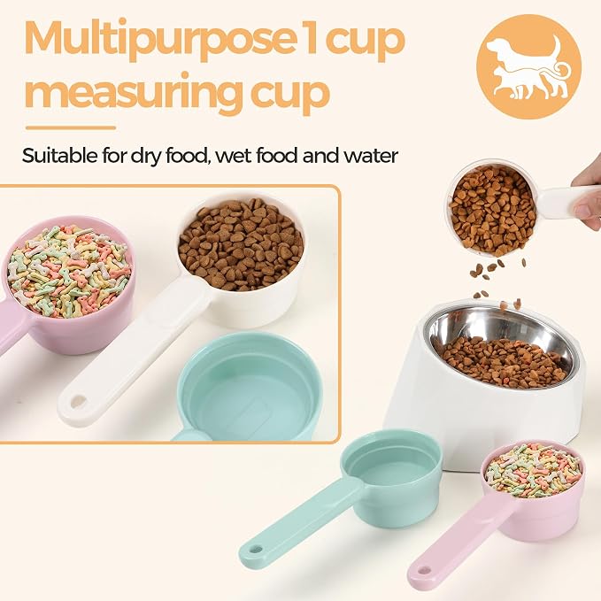 ComSaf MSBC Melamine Pet Food Scoop, Cat Food Measuring Cups, Comfortable Long Handle Scoop for Dog, Cat, Ferret and Rabbit Food, 1 Cup Size Pet Food Feeding Scoop Dishwasher Safe (White