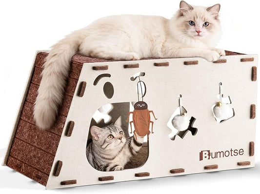 Felt Cat Bed Cave for Indoor Cats, Modular Tunnel Hideaway House for Large Cats Up to 22LB, Cozy Washable Felt Cat Condo for Sleeping, Playing & Hiding, Cream