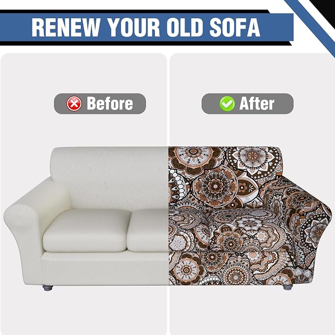 Stretch Couch Covers for 3 Cushion Couch,4-Piece Floral Sofa Covers Couch Slipcovers with Elastic Bottom,Furniture Protector for Living Room with Kids and Pets(Sofa Covers)