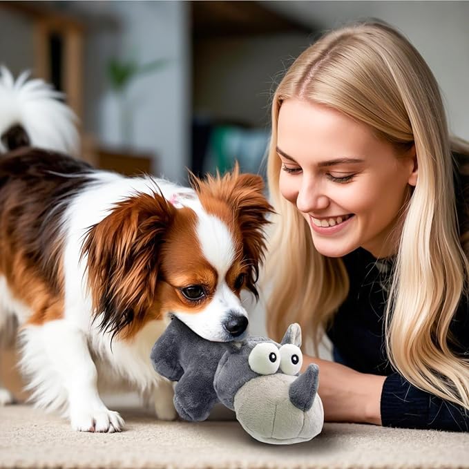 Squeaky Dog Toy Cute Chew Toys with Crinkle Paper Durable Hours of Fun for Small Puppy Middle and Large Dogs Stuffed Toys Rhinoceros
