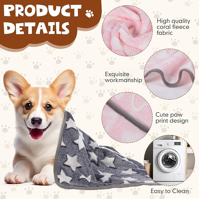 Chumia 40 Pcs Dog Blankets Soft Fluffy Fleece Washable Puppy Sleep Blankets Small Mat for Pets Throw Warm Bed Mat for Dog Puppy Cat (Grey,Heart,Star,Paw,Bone)