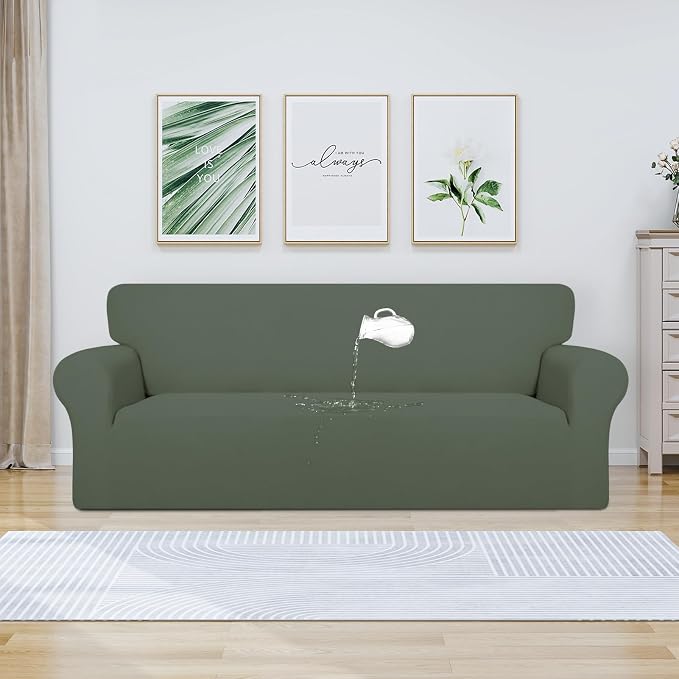 PureFit 100% Dual Waterproof Couch Cover Slipcovers for Couches and Sofas - Stretch Non Slip Fleece Sofa Covers Washable, Leakproof Furniture Protector for Kids, Pets (Oversized Sofa, Greyish Green)