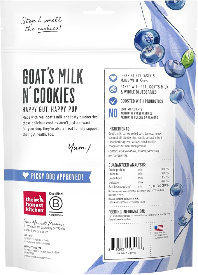 The Honest Kitchen Goat's Milk N' Cookies: Slow Baked with Blueberries & Vanilla, 8 oz Bag