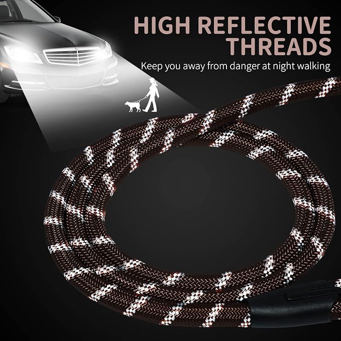 Long Dog Leash for Training 50Ft-Reflective Nylon Rope with Swivel Hook-Recall Agility Lead for Large Small Medium Dogs Outside Walking Hiking-Brown Diam 1/2"