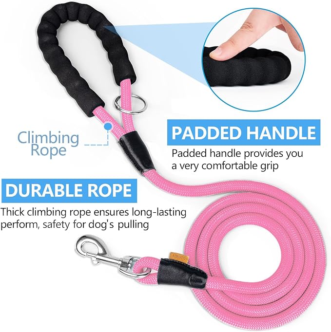 Dog Leash, Braided Rope Traction – Walking Training Lead for Medium/Large Dogs ((1/2") x 6FT, Pink)
