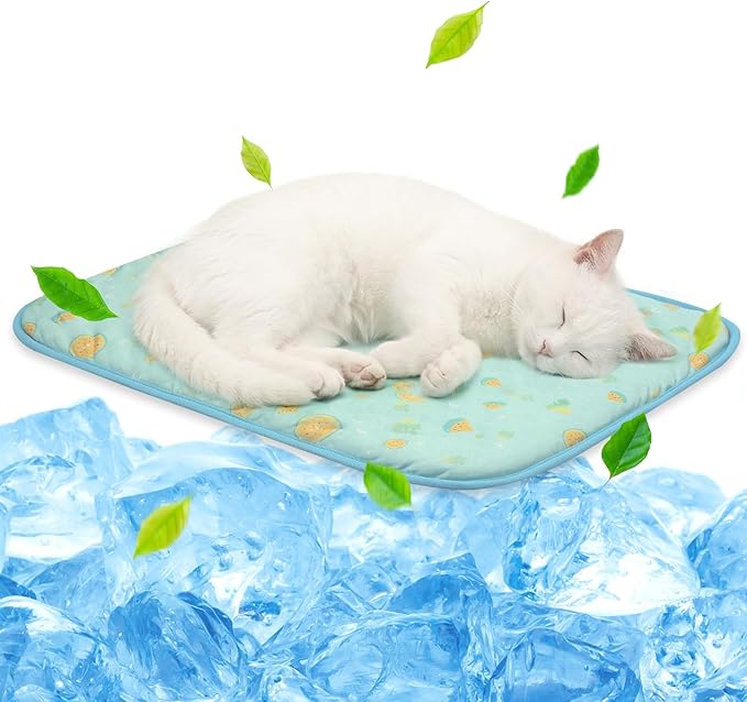NWK Pet Cooling Mat -Q-Max>0.345 Ice Silk Cooling Mat for Dogs & Cats Portable & Washable Pet Cooling Blanket, Car Seats, Beds for Summer (Green Fruit, 20'' X 16'' X 0.3'')