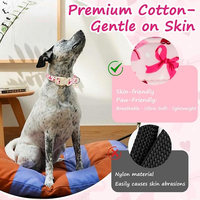 Girl Dog Collars for Small Dogs, Summer Dog Collar with Pink Bow with Metal Buckle Pet Collar for Girl Dogs for Female Dog Adjustable Soft Pink Girl Dog Collar for Puppy Small Dogs-S