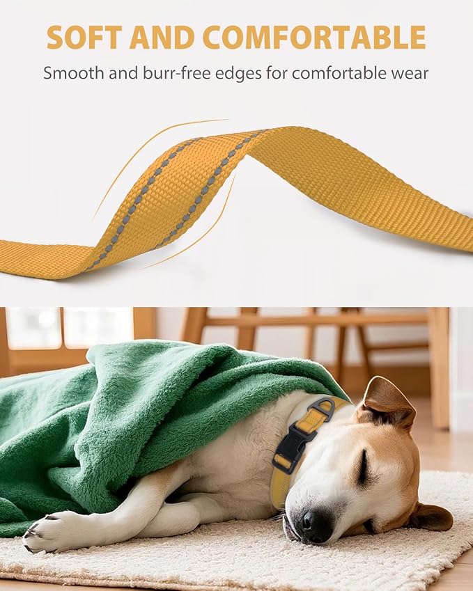 Joytale Dog Collars for Medium Dogs, Comfortable Double-Sided Reflective Nylon Collar for Night Safety, Adjustable Quick-Release for Active Pets, Khaki, M (1" Width)