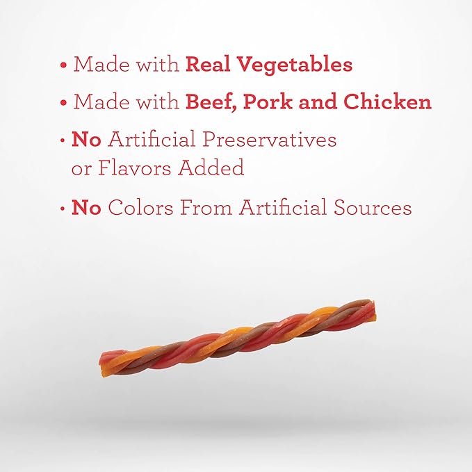DreamBone Triple Flavor Twisties Dog Treats, Daily Rawhide-Free Chew, Digests Safely, with Real Protein, Beef, Pork, Chicken and Veggies, 25 Count