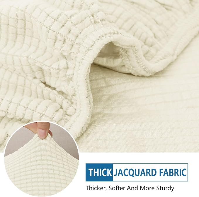 hyha Waterproof Couch Cushion Covers for Pets, Non Slip Sofa Cover for Dogs Washable, Soft Thick Stretch Jacquard Fabric, Sofa Slipcovers with Elastic Bottom (2 Pieces, Cream White)