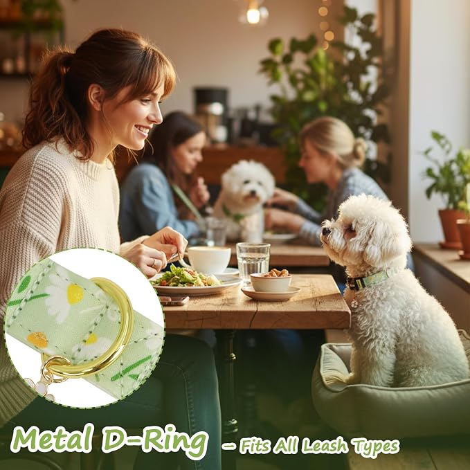 Dog Collar with Daisy Patterns, Spring Summer Collection Green Dog Collar with Exquisite Pendant, Durable Adjustable Collars for Gifts & Daily Use-L