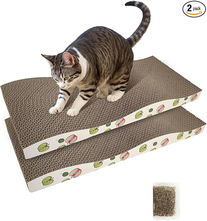 TIMHAKA Cat Scratching Board, Corrugate Cat Scratcher for Indoor Cats with Catnip, Cat Scratch Pad with Premium Scratch Textures Design, Cardboard Cat Scratcher with Double-Sided Usability (Pack of 2)