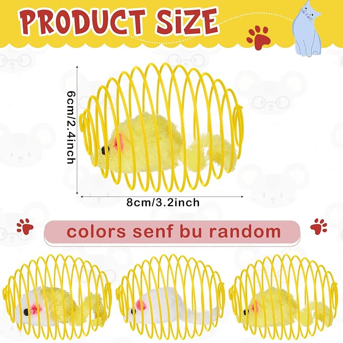 Jecery 5 Pcs Cat Spring Balls Toys Stretchable Rolling Balls Colorful Playful Coils Interactive Action Toy Caged Rats for Kitten Pet Supplies (Yellow Mouse,Yellow)