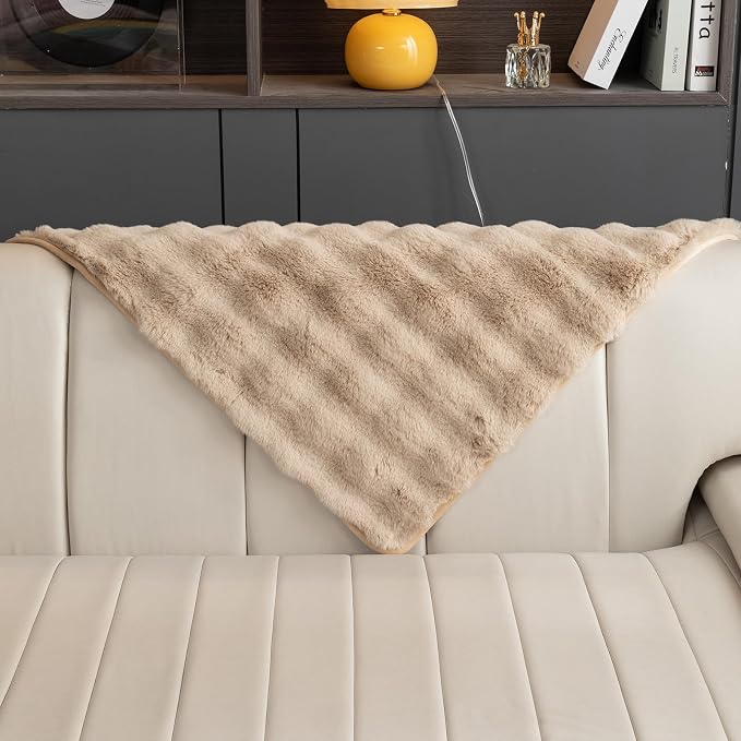 Faux Fur Couch Cover, Soft Warm Plush Sofa Couch Cover, Non Slip Sectional Sofa Slipcovers, Washable Furniture Protector for Kids, Dogs, L Shaped Armrest Backrest Cover(Khaki, 36"x 36")