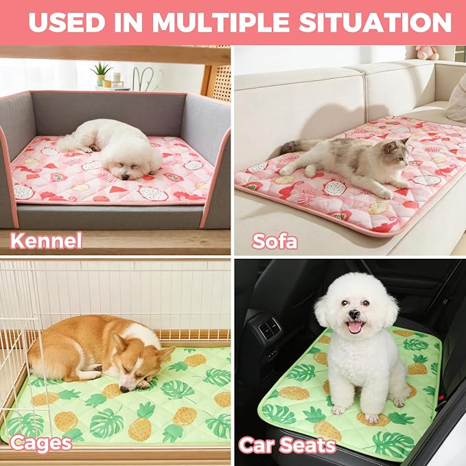Dog Cooling Mat,15.5" x 19.5"Thicken Self-Cooling Mat for Dog&Cat,Internal Waterproof & Endothermic,Washable Pet Ice Cool Pad Blanket,Pet Sleeping Pad for Indoor Outdoor in Summer, Non-Toxic, Pink S