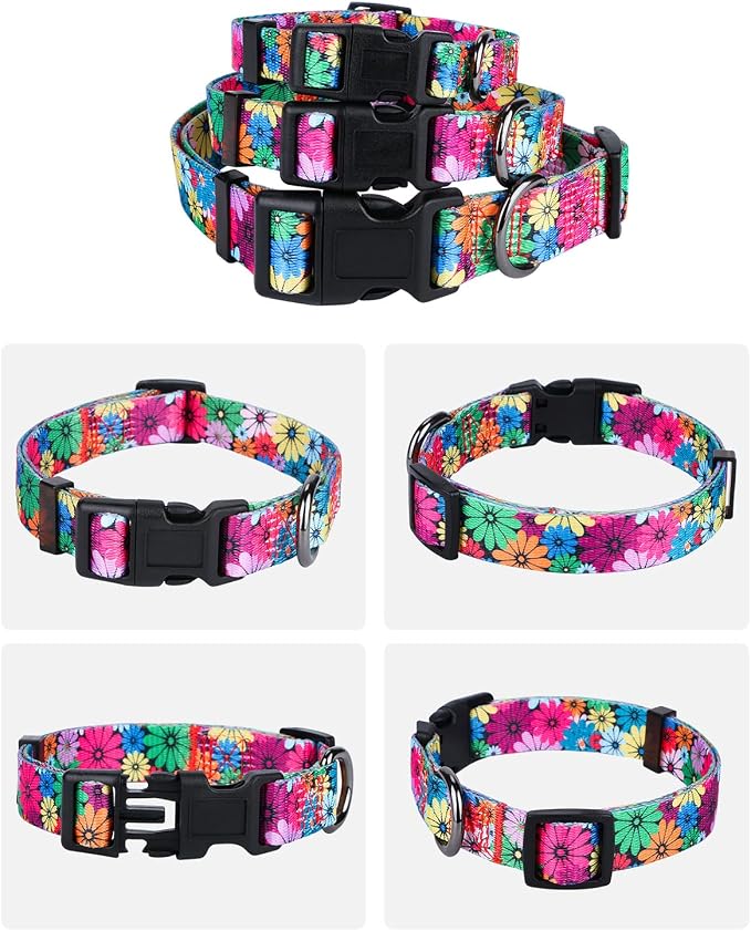 Dog Collar for Small-Medium-Large Dogs Floral Pattern for Girl boy Dogs Medium (M(Neck 13.1''-19'', Width 3/4''))