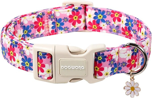 DOGWONG Purple Flower Dog Collar- Cute Daisy Flower Dog Collars Adjustable Girl Female Puppy Dog Collar for Small Dogs, S