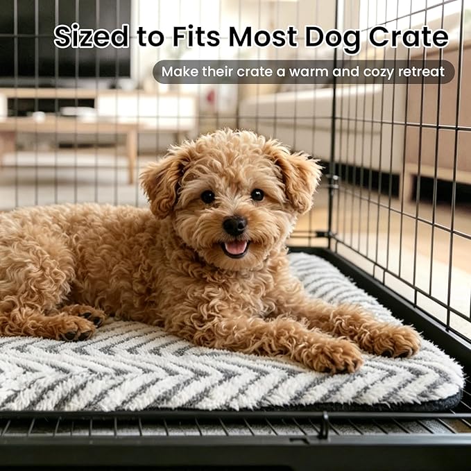 Mora Pets Washable Dog Crate Pad Soft Kennel Bed Crate Mat for Small Dogs, Puppies & Cats Flat Pet Bed with Anti-Slip Bottom for Dog Cage, Carrier & Travel Sleeping Chevron Grey 24 x 18