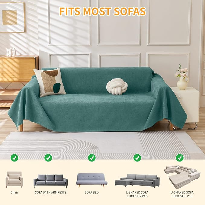 Deep Dream Cat-Scratch Resistant Armchair Couch Cover, Waterproof Sofa Cover for Dogs, Pet Friendly Couch Protectors Anti Slip Thickened Slipcovers for Dogs Pets, 71" x 91", Green