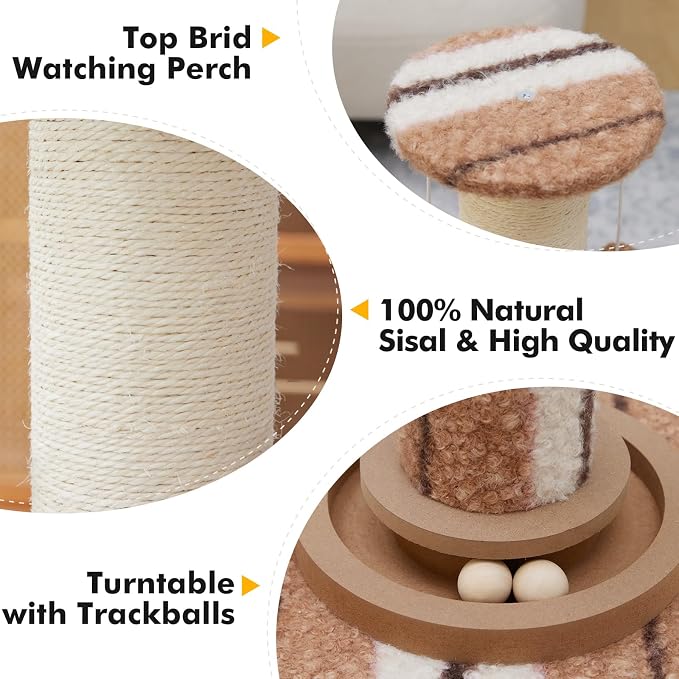 Woochpet 34inches Tall Cat Scratching Post with Cat Ball Track Toy Heavy Duty and Thicker Large Diameter Natural Sisal Cat Scratcher Post for Large Cats and Small Cats Protect Your Furniture