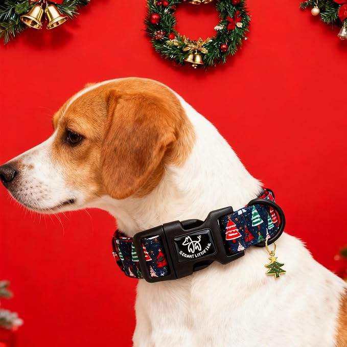 Elegant little tail Christmas Dog Collar - Christmas Tree Red Pet Collar Cotton Soft Plastic Buckle Sturdy Puppy Collars Holiday Female or Male Adjustable Collar for Large Dogs