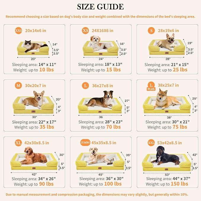 Comfort Expression Orthopedic Dog Bed for Extra Large Dogs 42x30 Inch, Waterproof Egg Crate Foam XL Pet Bed with Removable Bolsters, Dog Couch with Washable Cover & Non-Slip Bottom, Spicy Mustard