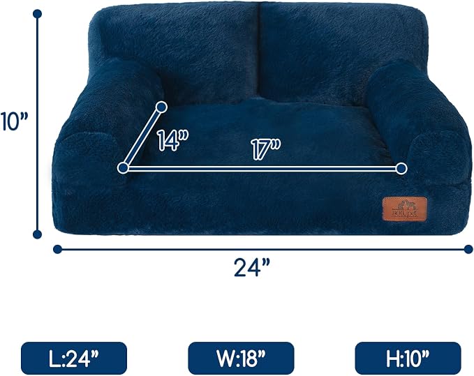 Hollypet Fluffy Dog Cat Bed Pet Couch Beds Plush Soft Warming Washable Puppy Bed for Small Medium Dogs and Large Cats, Cobalt Blue, 24" L x 18" W x 10" Th