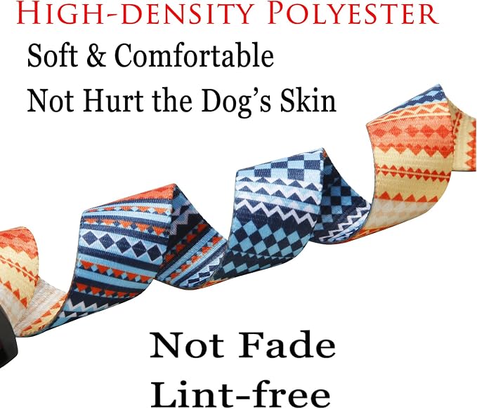 Mihqy Dog Collar with Bohemia Floral Tribal Geometric Patterns - Soft Ethnic Style Collar Adjustable for Small Medium Large Dogs（Bohemian Orange,M）