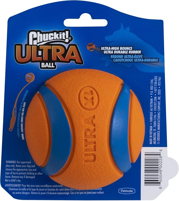 Chuckit! Ultra Ball Dog Toy - for Dogs 100+ lbs - Made from Durable Rubber - Super Bouncy - Floats in Water - 3.5-inch Diameter - Size XL (Pack of 2)