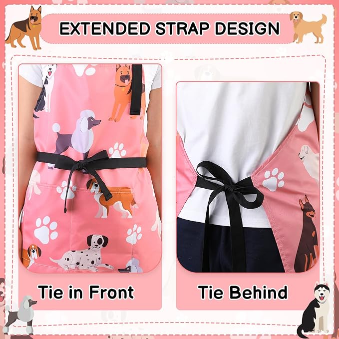 Dog Grooming Waterproof Apron with 2 Pockets, Cute Animals Puppy Dog Pets Apron