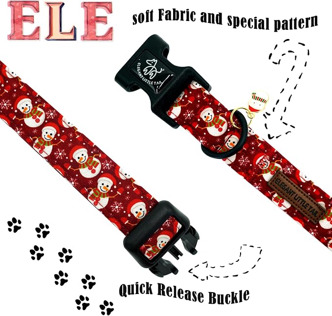 Elegant little tail Christmas Dog Collar, Snowman Print Pet Collar Cotton Soft Plastic Buckle Sturdy Puppy Collars Holiday Female or Male Adjustable Collar for Small Puppy