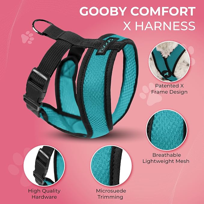 Gooby Comfort X Head in Harness - Turquoise, Small - No Pull Dog Harness with Patented Choke-Free X Frame for Small to Medium Dogs Indoor/Outdoor Use