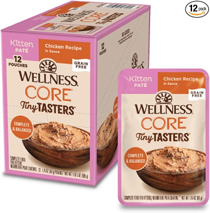 Wellness CORE Tiny Tasters Minced Kitten Wet Cat Food, Natural, Protein Rich, Grain Free, Chicken Recipe, 1.75 oz, Pack of 12 Pouches