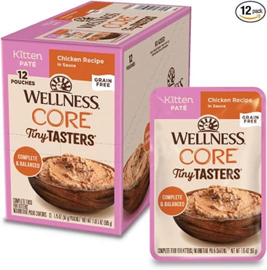 Wellness CORE Tiny Tasters Minced Kitten Wet Cat Food, Natural, Protein Rich, Grain Free, Chicken Recipe, 1.75 oz, Pack of 12 Pouches