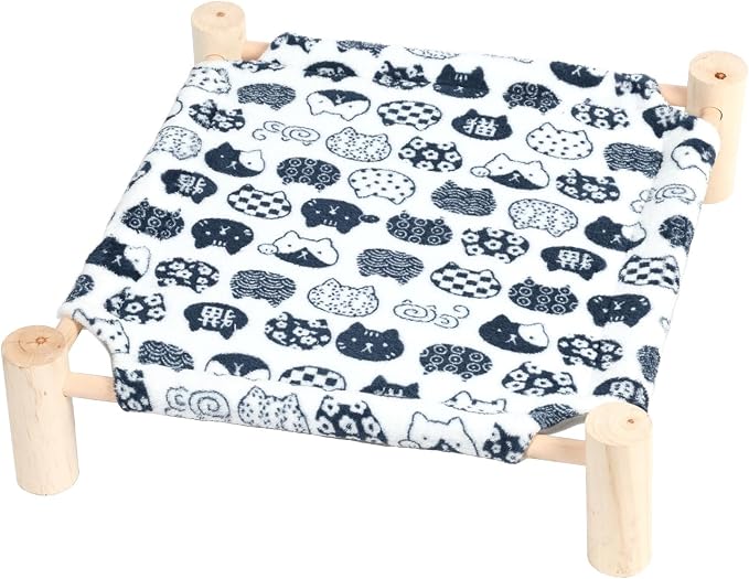 Patas Lague Cat and Dog Hammock Bed for Small Dogs, Brethable Wooden Cat Pet Rabbit Elevated Bed Cots Furniture for All Seasons Fleece Ivory