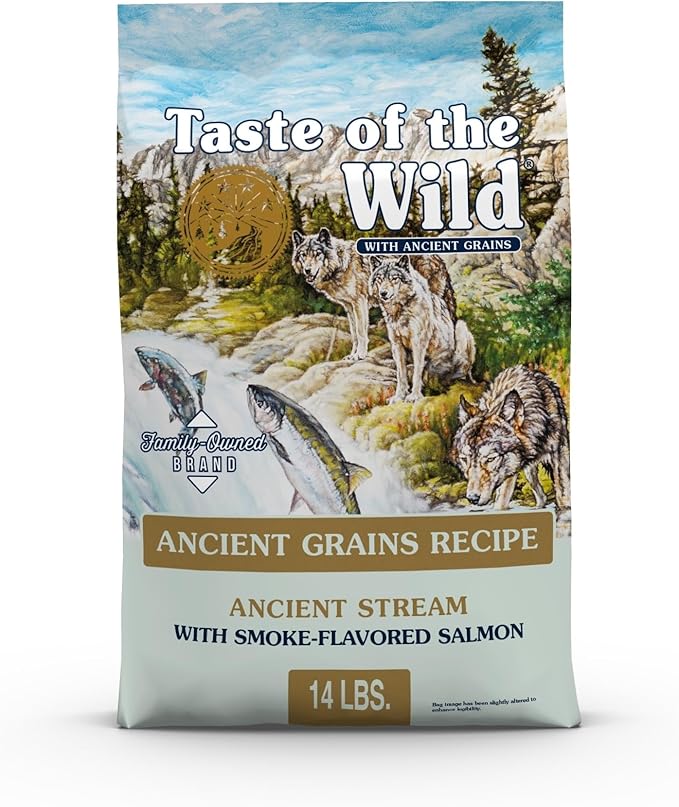 Taste of the Wild Ancient Stream All Life Stages High Protein Recipe with Smoke-Flavored Salmon & Ancient Grains Dry Dog Food 14lb