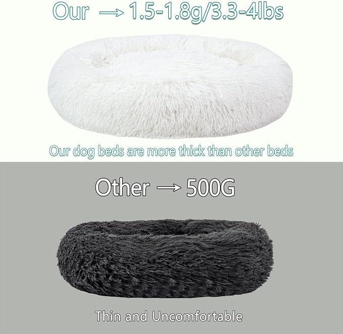 Calming Dog Bed for Medium Dogs Cats, Puppy 31'' Round Anti-Anxiety Warm Fluffy Plush Faux Fur Bed, Soft Anti-Slip Donut Washable, Cozy Medium Puppy Bed, Fits up to 50 lbs Pets