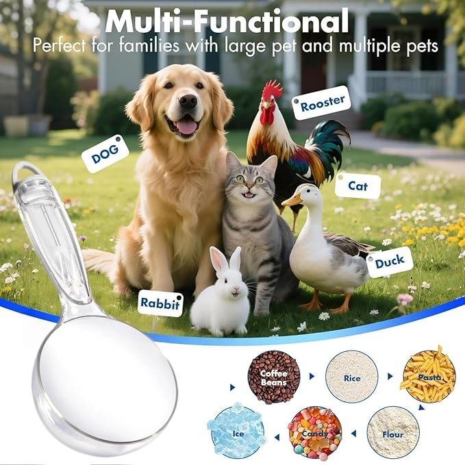 Pet Cat Dog Food Scoop, Dog Cup Capacity Cat Food Scooper With Sealing Clip, Puppy and Cat Coffee Bean, Flour Scoop White