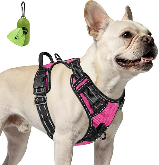 Joytale No Pull Dog Harness for Small Dogs, Reflective Pet Vest with Front Clip, Adjustable Soft Padded Harnesses with Easy Control Handle for Training and Walking, Hot Pink, S
