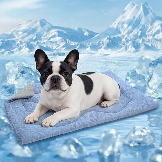 Queenmore Dog Cooling Mat, Cool Dog Mat, Portable Flat Pet Pads for Dogs, Materials Safe, Washable Non-Slip Cooling Pet Pad for Puppy in Summer (Blue Wave, Medium(31" x 19"))