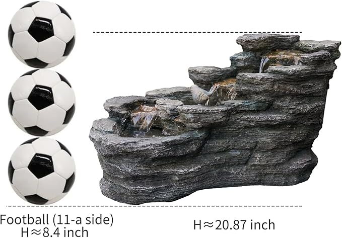 YZM 36.61" Outdoor Water Fountain with LED Lights, 5-Tier Cascading Rock Waterfall Fountain, Freestanding Resin Garden Fountain for Patio, Yard, Porch, Backyard and Indoor Decor